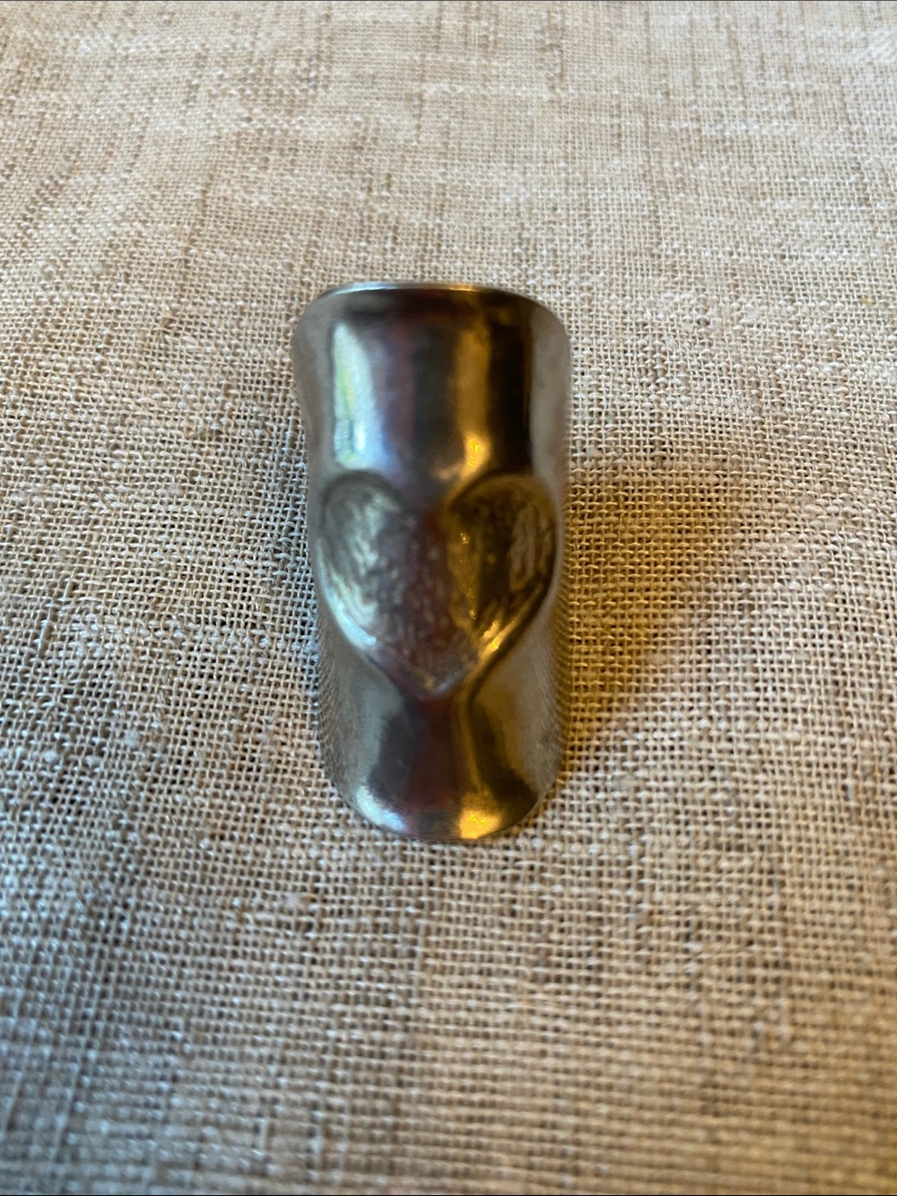 Hand Crafted Signed Silver Heart Accent Cigar band Statement Ring size 7 - Picture 2 of 4